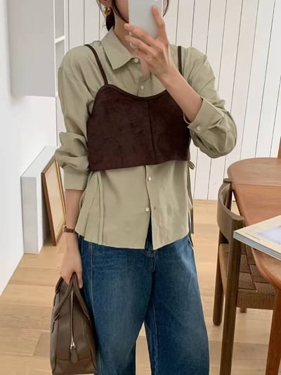 麂皮質感背釦小背心1