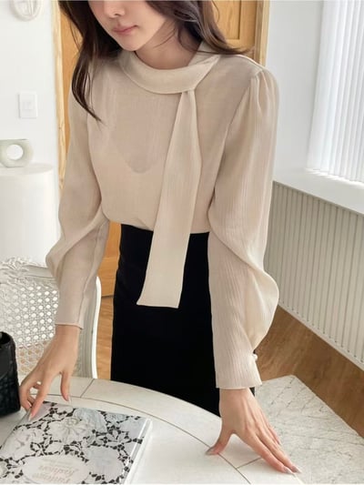 氣質垂墜領綁帶上衣2