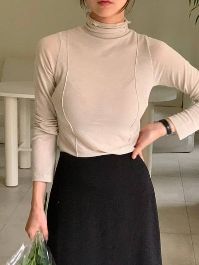 小荷葉高領柔棉上衣5