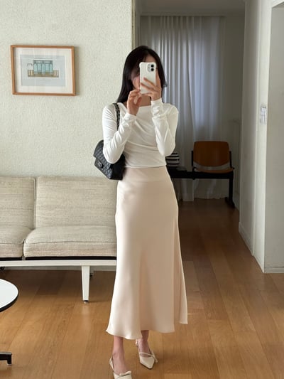 高腰緞面A字長裙2