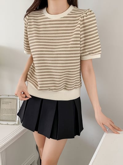 復古條紋針織短袖上衣1