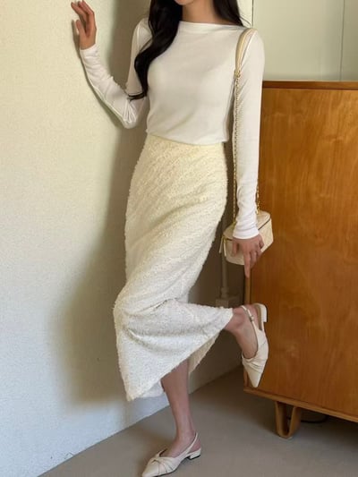 斜紋立體織感直筒長裙5