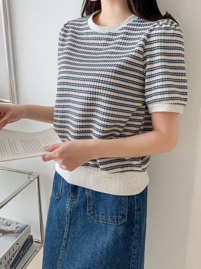 復古條紋針織短袖上衣10
