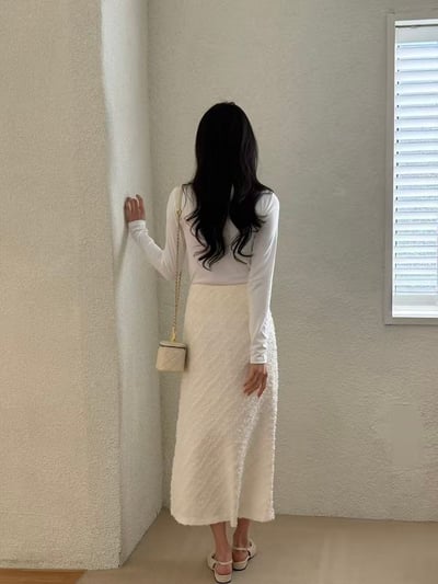 斜紋立體織感直筒長裙6