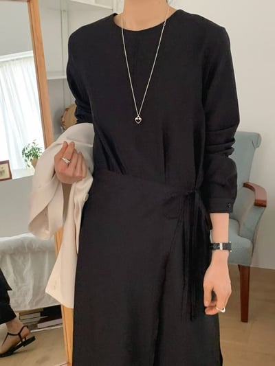 氣質側綁帶長洋裝7