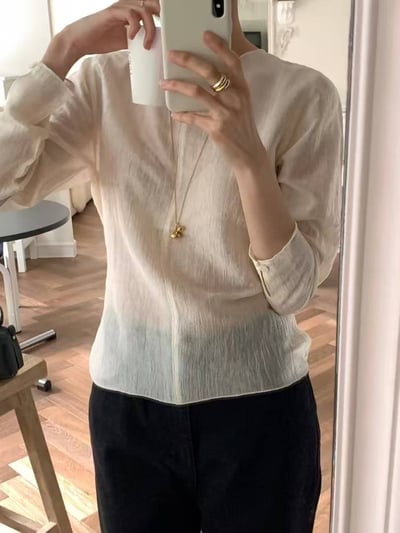 緞面綁帶雪紡上衣5