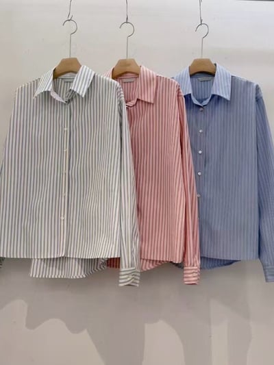 細條紋寬版長袖襯衫9