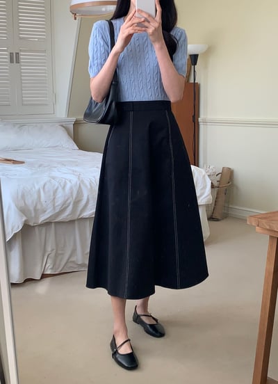 高腰修身傘狀長裙7