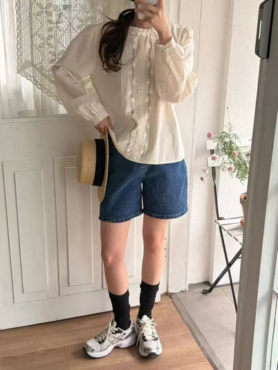 小花刺繡蕾絲荷葉領上衣6