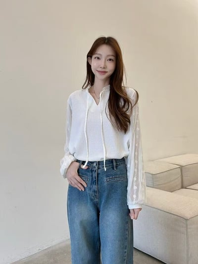 氣質拼接透紗上衣6