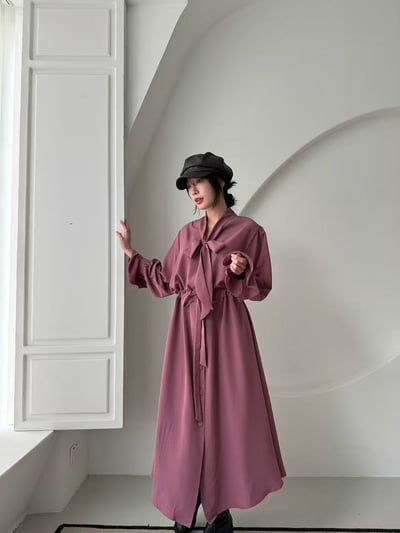 柔霧綁結蝴蝶領長洋裝5