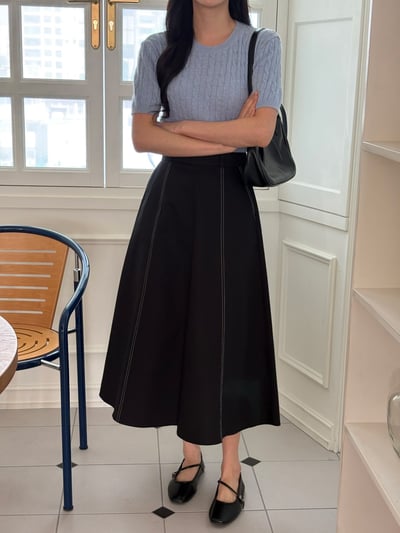 高腰修身傘狀長裙1