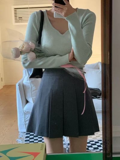 溫柔桃心 V 領坑條針織上衣4