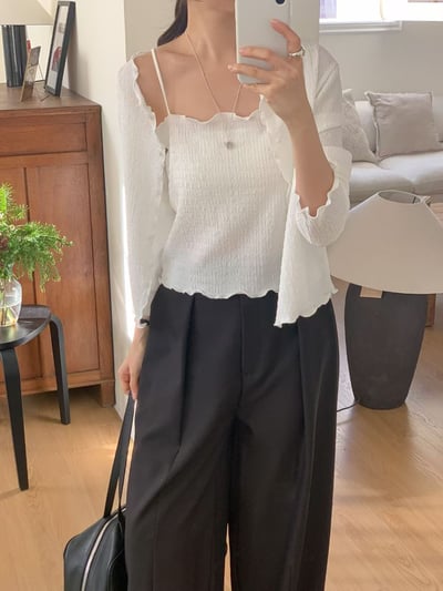 木耳邊兩件式罩衫背心組3