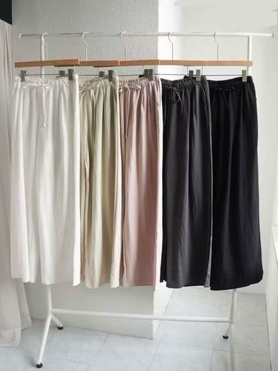 垂墜感綁帶鬆緊腰寬褲1