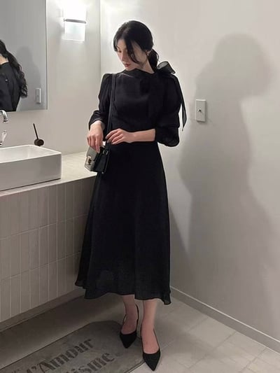 典雅名媛・綁帶公主袖長洋裝8