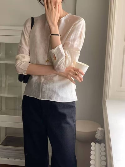 緞面綁帶雪紡上衣8