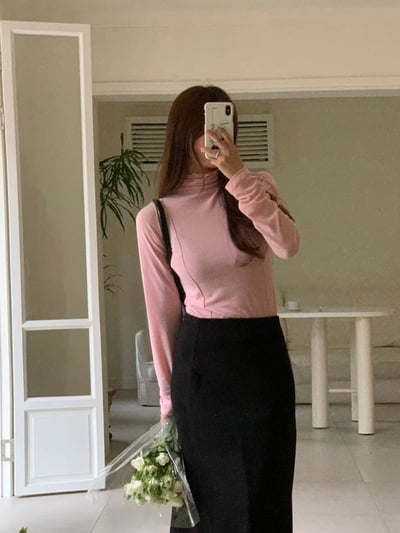 小荷葉高領柔棉上衣1