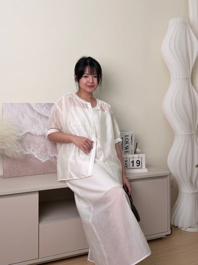 天絲光澤微透氣質上衣 白3