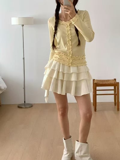 荷葉滾邊修身羅紋上衣7