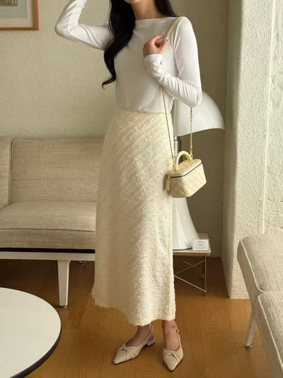 斜紋立體織感直筒長裙4