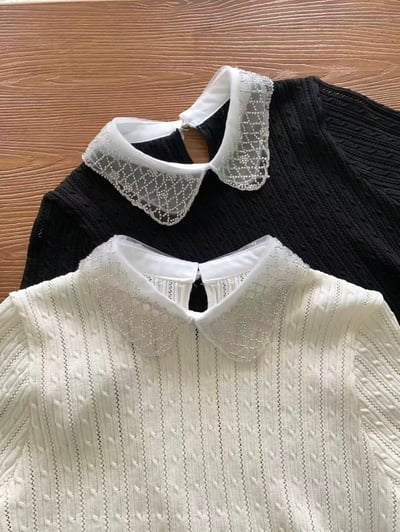 銀珠刺繡領片針織上衣11