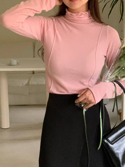 小荷葉高領柔棉上衣2