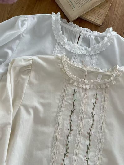 小花刺繡蕾絲荷葉領上衣10