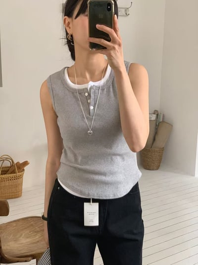 坑條排扣無袖背心8