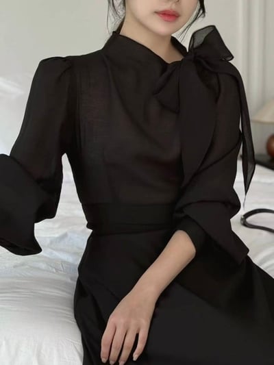 典雅名媛・綁帶公主袖長洋裝6