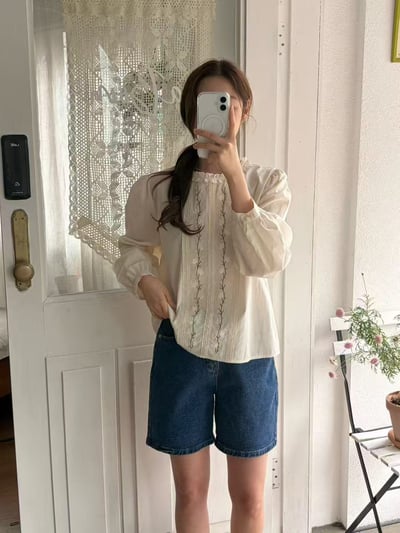 小花刺繡蕾絲荷葉領上衣8