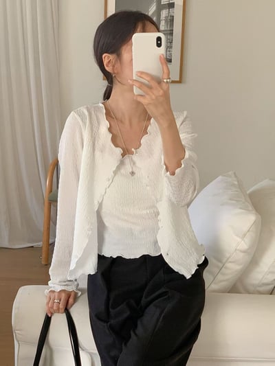 木耳邊兩件式罩衫背心組5