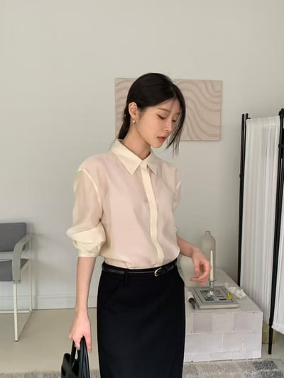 微光緞面天絲質感襯衫4