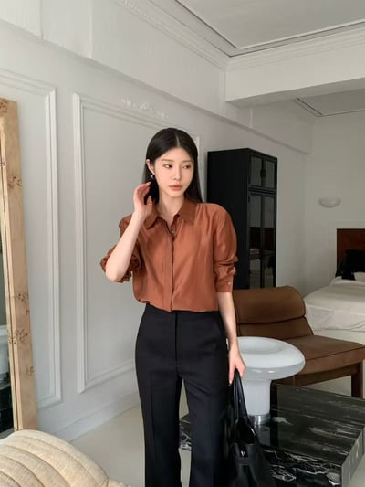 微光緞面天絲質感襯衫5