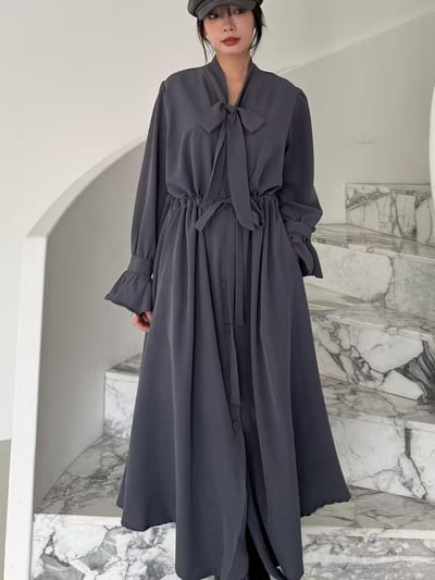 柔霧綁結蝴蝶領長洋裝10