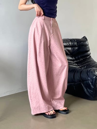 微光豹紋寬版長褲7