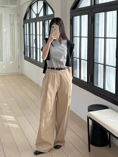 俐落感高腰寬版長褲5