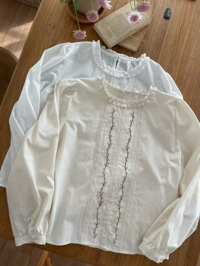 小花刺繡蕾絲荷葉領上衣11