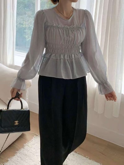 柔霧輕紗・鬆緊束腰上衣4