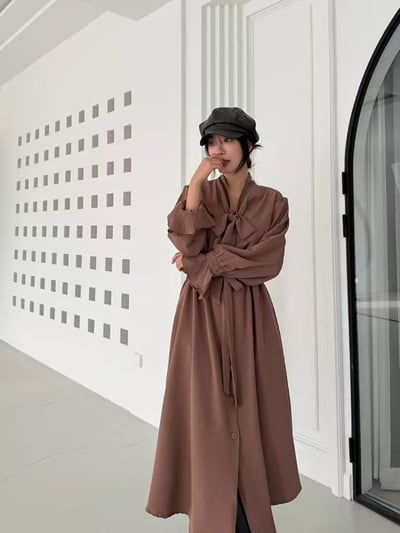 柔霧綁結蝴蝶領長洋裝14