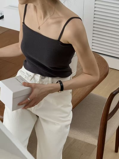 百搭細肩平口坑條背心6