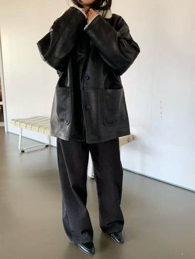 復古羊羔翻領皮衣外套3