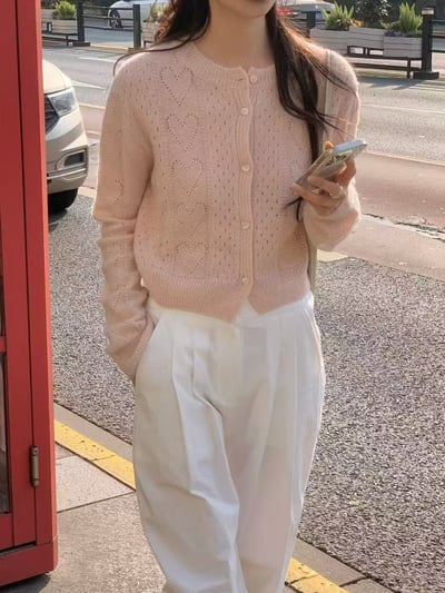 愛心鏤空針織開襟上衣5