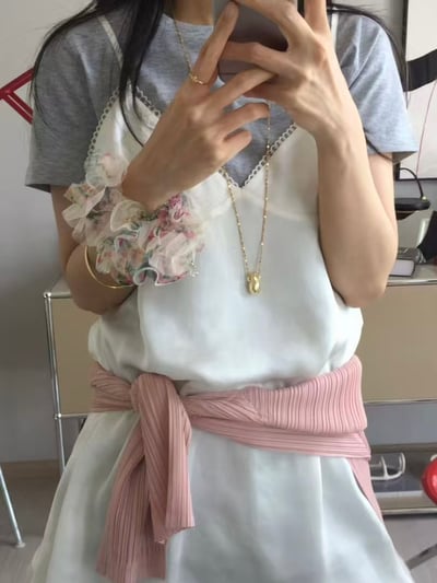 柔霧碎花紗質大腸圈髮束4