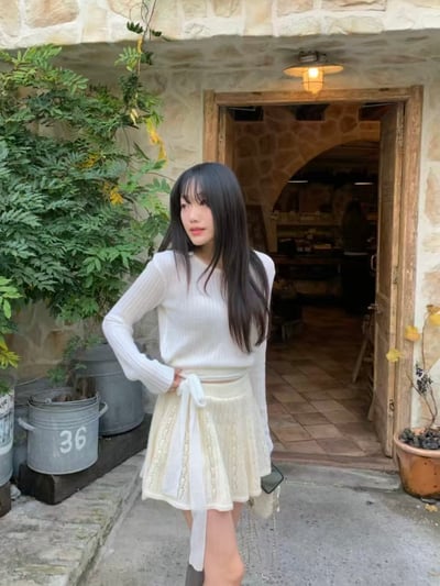 柔光針織・坑條側綁帶上衣4