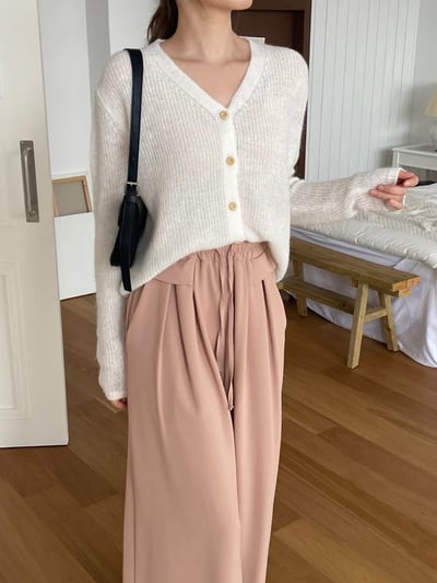 高腰綁帶垂墜寬褲7