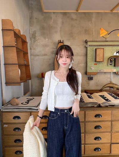 白色鏤空針織兩件套5