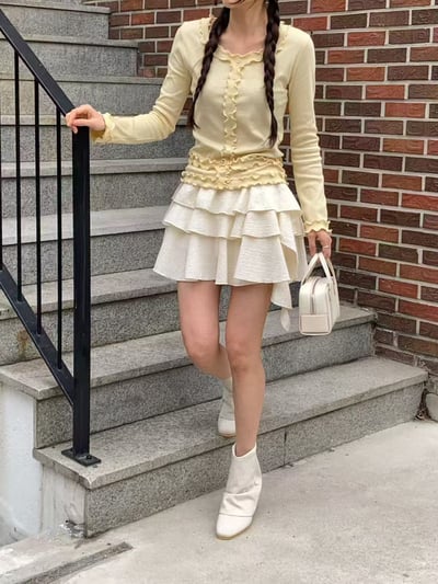 荷葉滾邊修身羅紋上衣8