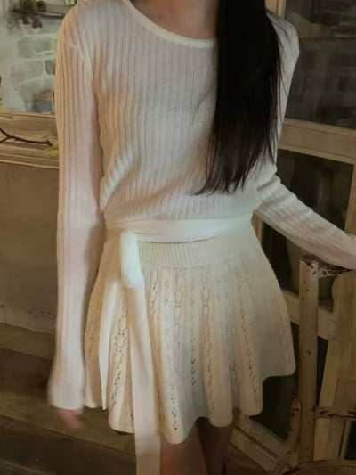 柔光針織・坑條側綁帶上衣1