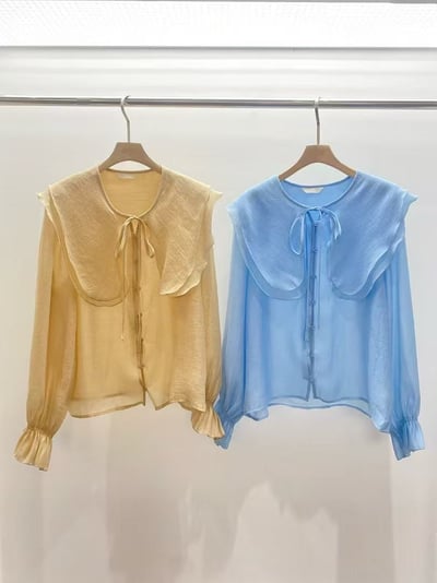 天絲大領片綁帶襯衫12